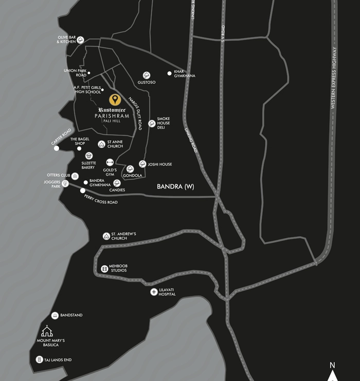 Rustomjee Parishram Pali hill bandralocation map